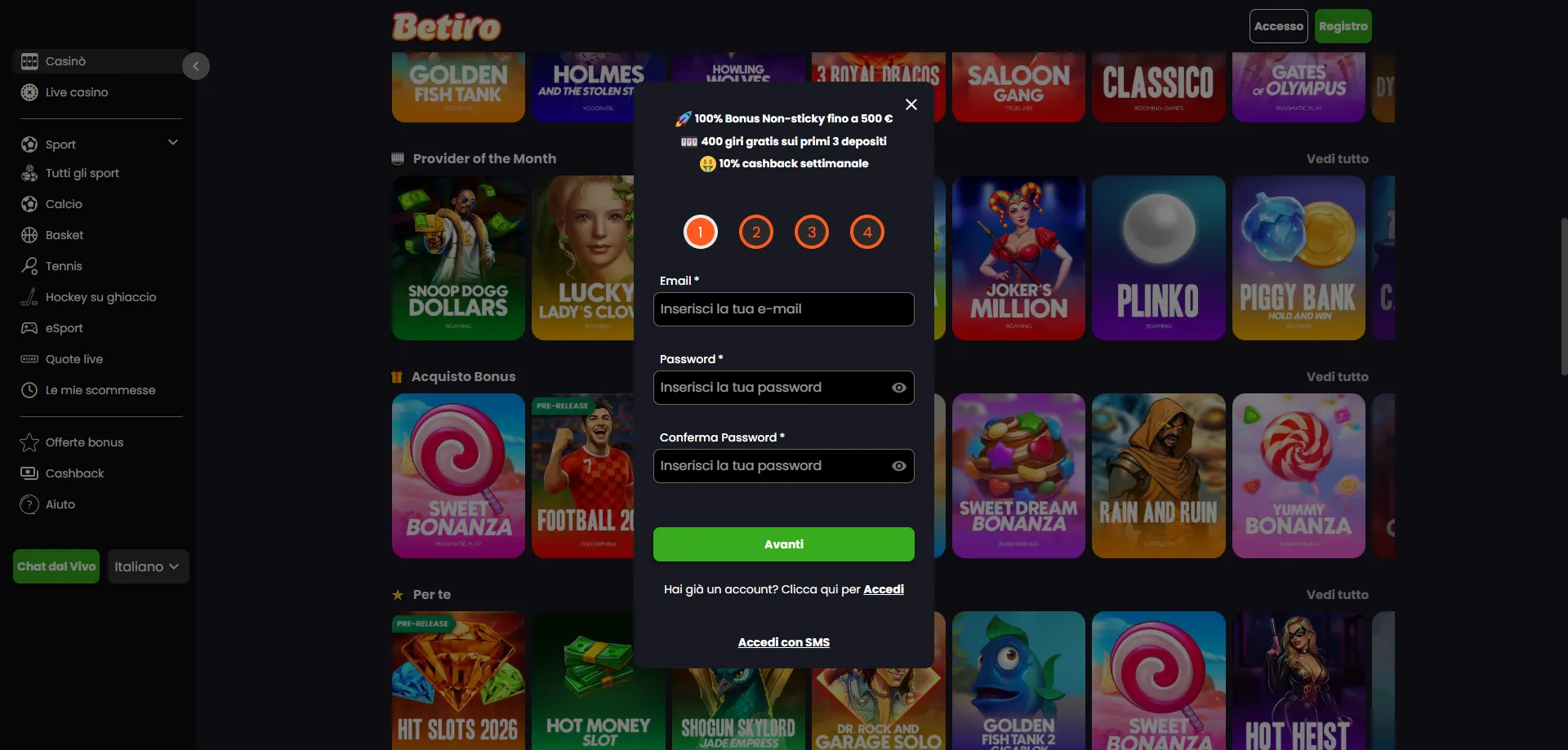 Betiro Casino registrazione – crea un account in pochi minuti