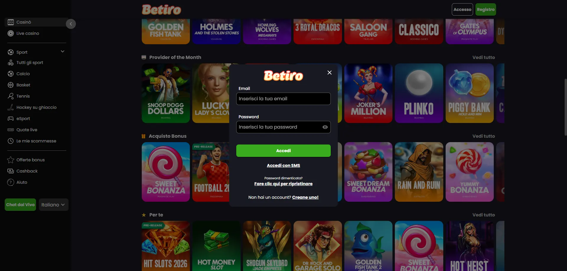 Betiro Casino login — accedi al tuo account in modo sicuro