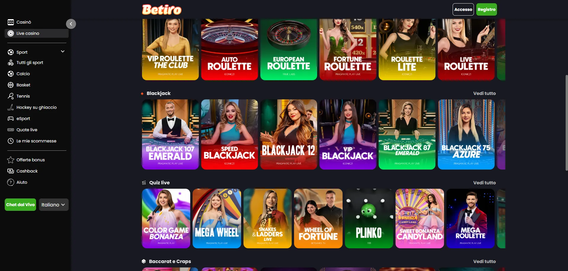 Betiro Casino live dealer – tavoli in tempo reale con croupier professionisti