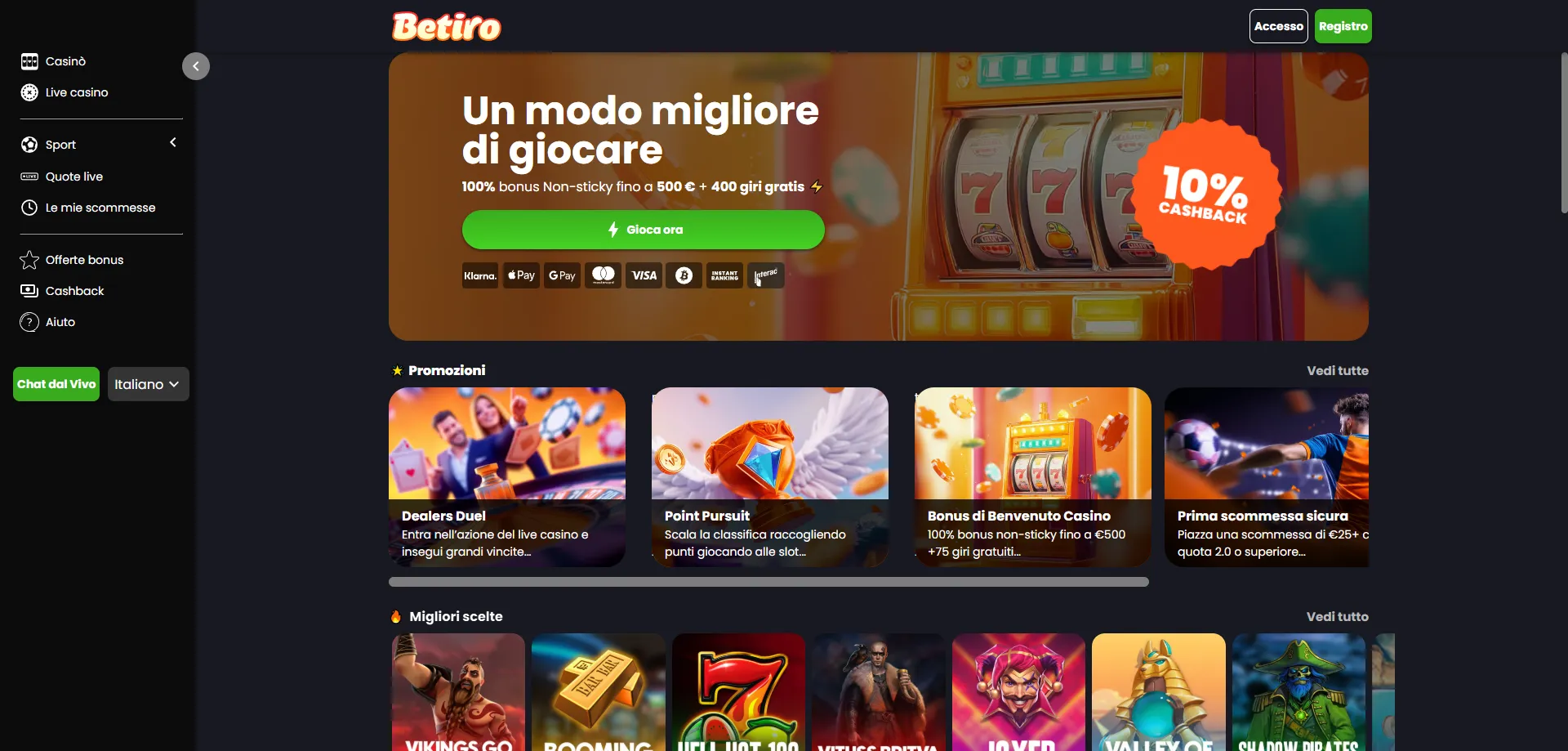 Betiro Casino scommesse sportive – calcio, tennis, basket ed esport